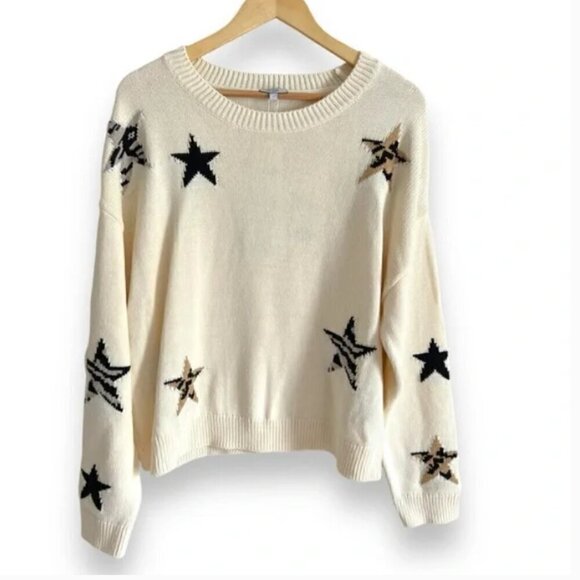 Rails Perci Cream Animal Print Star Sweater XS - Picture 3 of 5